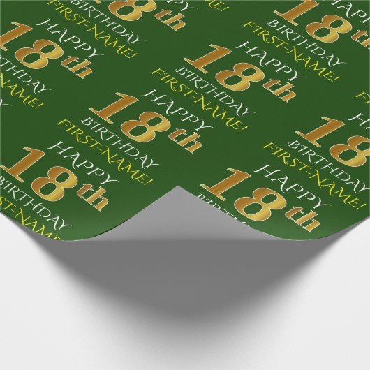Groen, Faux Gold "HAPPY 18th BIRTHDAY" Cadeaupapier (Hoek)