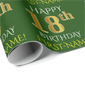 Groen, Faux Gold "HAPPY 18th BIRTHDAY" Cadeaupapier (Rol Hoek)