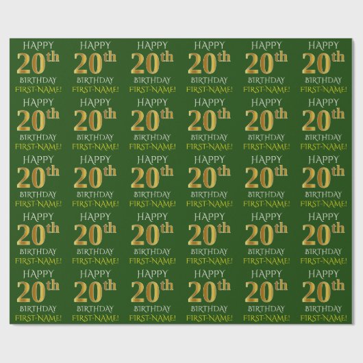 Groen, Faux Gold "HAPPY 20th BIRTHDAY" Cadeaupapier (Vlak)