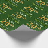Groen, Faux Gold "HAPPY 20th BIRTHDAY" Cadeaupapier (Hoek)