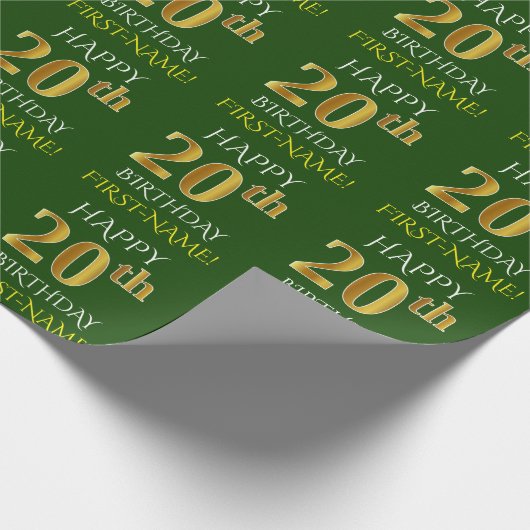 Groen, Faux Gold "HAPPY 20th BIRTHDAY" Cadeaupapier (Hoek)