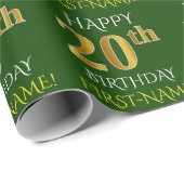 Groen, Faux Gold "HAPPY 20th BIRTHDAY" Cadeaupapier (Rol Hoek)