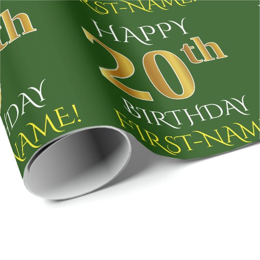 Groen, Faux Gold "HAPPY 20th BIRTHDAY" Cadeaupapier (Rol Hoek)
