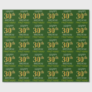Groen, Faux Gold "HAPPY 30th BIRTHDAY" Cadeaupapier