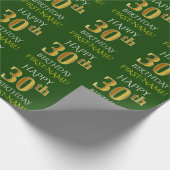 Groen, Faux Gold "HAPPY 30th BIRTHDAY" Cadeaupapier (Hoek)