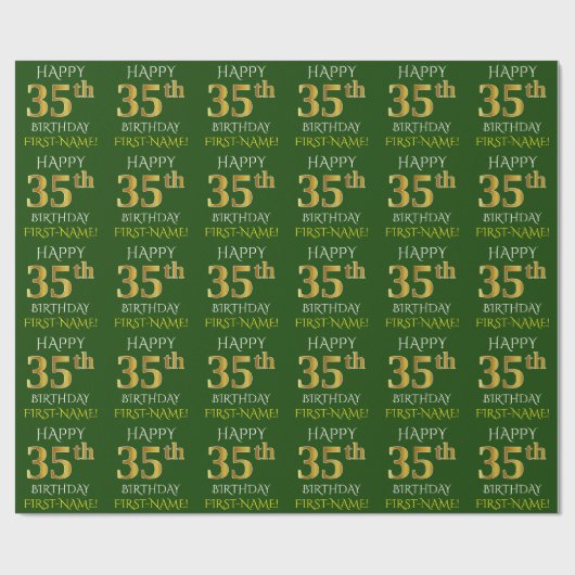 Groen, Faux Gold "HAPPY 35th BIRTHDAY" Cadeaupapier (Vlak)