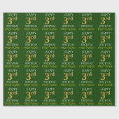 Groen, Faux Gold "HAPPY 3rd BIRTHDAY" Cadeaupapier (Vlak)