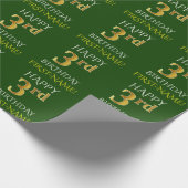 Groen, Faux Gold "HAPPY 3rd BIRTHDAY" Cadeaupapier (Hoek)