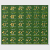 Groen, Faux Gold "HAPPY 45th BIRTHDAY" Cadeaupapier (Vlak)
