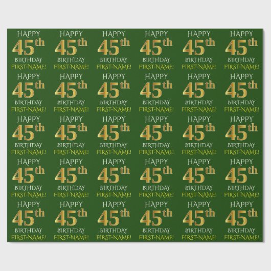 Groen, Faux Gold "HAPPY 45th BIRTHDAY" Cadeaupapier (Vlak)