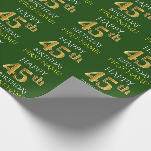 Groen, Faux Gold "HAPPY 45th BIRTHDAY" Cadeaupapier (Hoek)