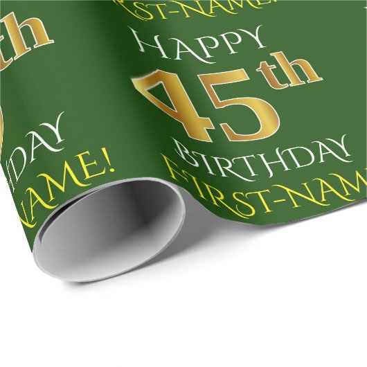 Groen, Faux Gold "HAPPY 45th BIRTHDAY" Cadeaupapier (Rol Hoek)