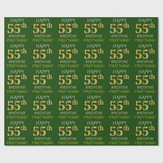 Groen, Faux Gold "HAPPY 55th BIRTHDAY" Cadeaupapier (Vlak)