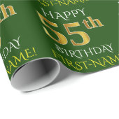 Groen, Faux Gold "HAPPY 55th BIRTHDAY" Cadeaupapier (Rol Hoek)