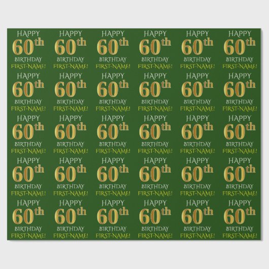 Groen, Faux Gold "HAPPY 60th BIRTHDAY" Cadeaupapier (Vlak)