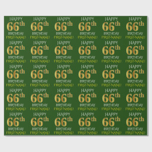 Groen, Faux Gold "HAPPY 66th BIRTHDAY" Cadeaupapier