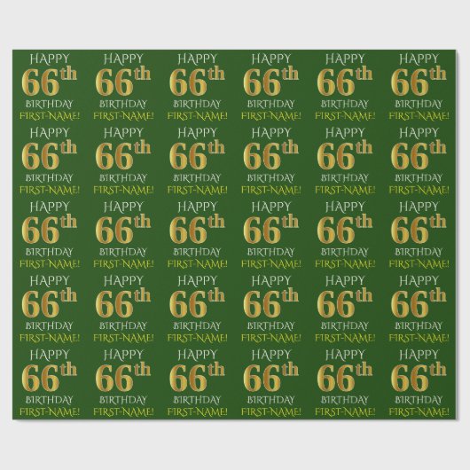 Groen, Faux Gold "HAPPY 66th BIRTHDAY" Cadeaupapier (Vlak)
