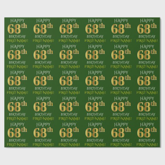 Groen, Faux Gold "HAPPY 68th BIRTHDAY" Cadeaupapier (Vlak)