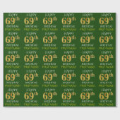 Groen Faux Gold "HAPPY 69th BIRTHDAY" Cadeaupapier (Vlak)