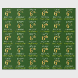 Groen Faux Gold "HAPPY 6th BIRTHDAY" Cadeaupapier