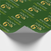Groen Faux Gold "HAPPY 6th BIRTHDAY" Cadeaupapier (Hoek)