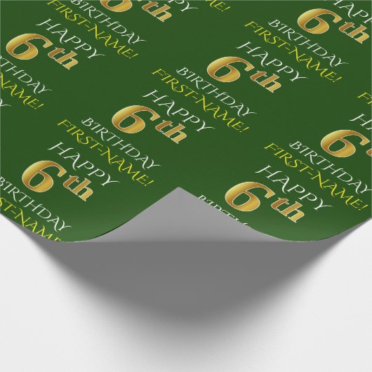 Groen Faux Gold "HAPPY 6th BIRTHDAY" Cadeaupapier (Hoek)