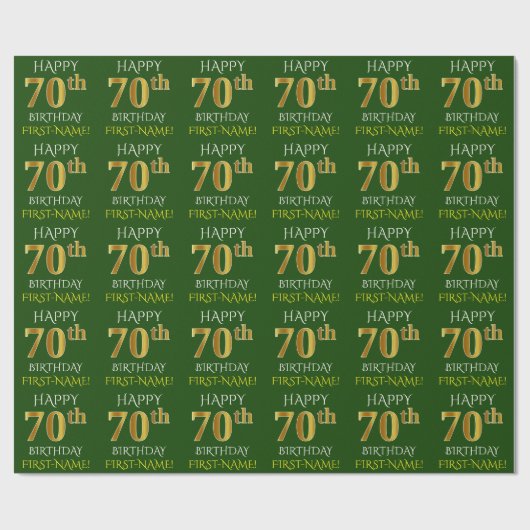 Groen, Faux Gold "HAPPY 70th BIRTHDAY" Cadeaupapier (Vlak)