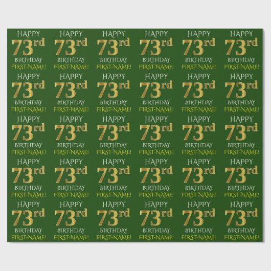 Groen Faux Gold "HAPPY 73rd BIRTHDAY" Cadeaupapier (Vlak)
