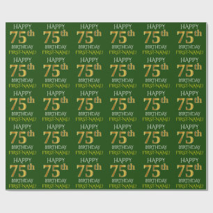 Groen Faux Gold "HAPPY 75th BIRTHDAY" Cadeaupapier