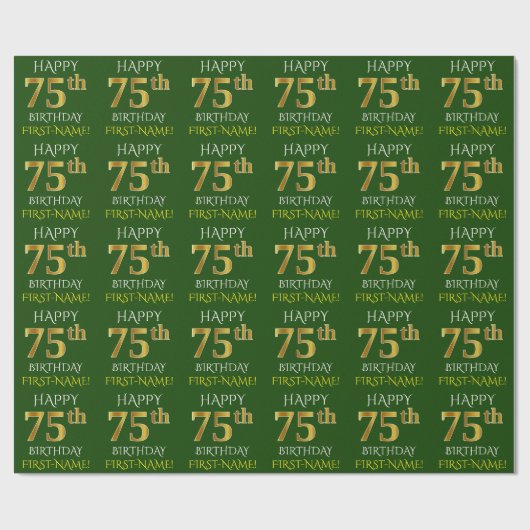 Groen, Faux Gold "HAPPY 75th BIRTHDAY" Cadeaupapier (Vlak)