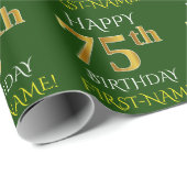 Groen, Faux Gold "HAPPY 75th BIRTHDAY" Cadeaupapier (Rol Hoek)