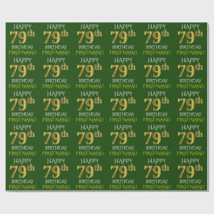 Groen Faux Gold "HAPPY 79th BIRTHDAY" Cadeaupapier