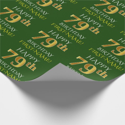Groen Faux Gold "HAPPY 79th BIRTHDAY" Cadeaupapier (Hoek)