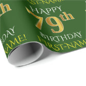 Groen Faux Gold "HAPPY 79th BIRTHDAY" Cadeaupapier (Rol Hoek)