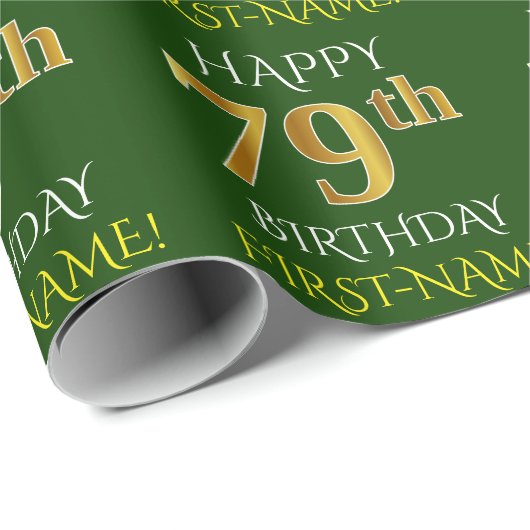 Groen Faux Gold "HAPPY 79th BIRTHDAY" Cadeaupapier (Rol Hoek)
