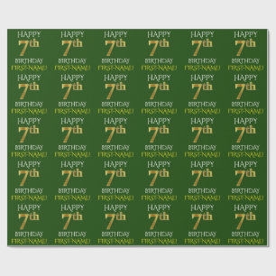 Groen Faux Gold "HAPPY 7th BIRTHDAY" Cadeaupapier