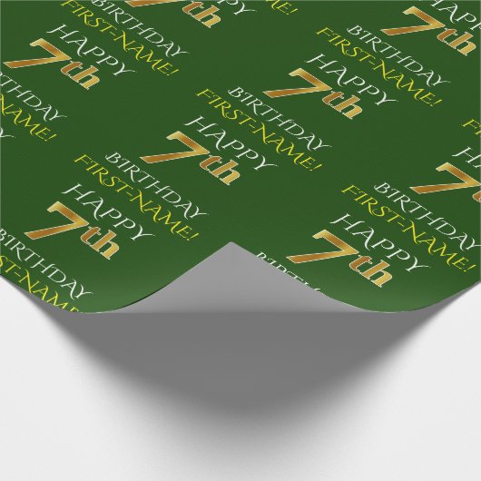 Groen Faux Gold "HAPPY 7th BIRTHDAY" Cadeaupapier (Hoek)