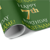 Groen Faux Gold "HAPPY 7th BIRTHDAY" Cadeaupapier (Rol Hoek)