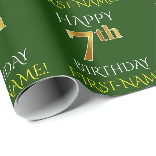 Groen Faux Gold "HAPPY 7th BIRTHDAY" Cadeaupapier (Rol Hoek)
