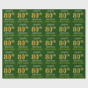 Groen, Faux Gold "HAPPY 80th BIRTHDAY" Cadeaupapier