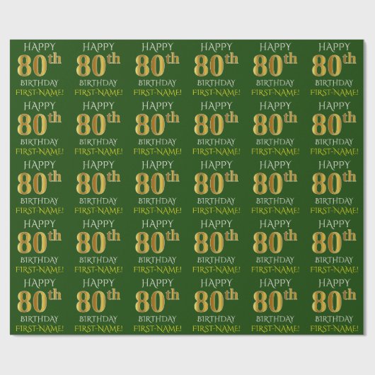 Groen, Faux Gold "HAPPY 80th BIRTHDAY" Cadeaupapier (Vlak)