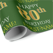 Groen, Faux Gold "HAPPY 80th BIRTHDAY" Cadeaupapier (Rol Hoek)