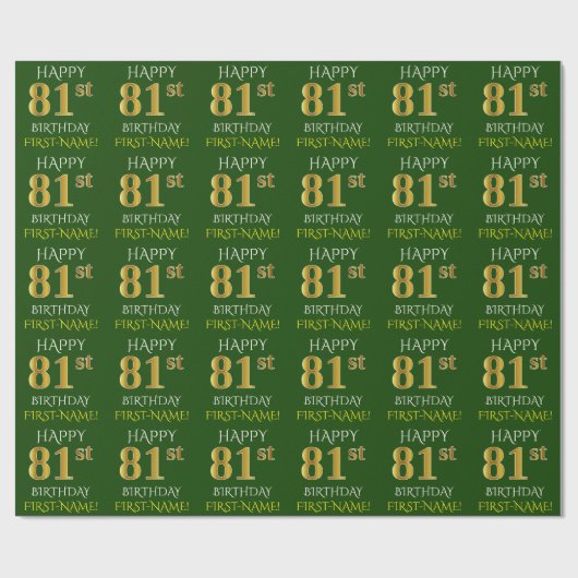 Groen Faux Gold "HAPPY 81st BIRTHDAY" Cadeaupapier (Vlak)