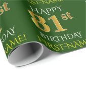 Groen Faux Gold "HAPPY 81st BIRTHDAY" Cadeaupapier (Rol Hoek)