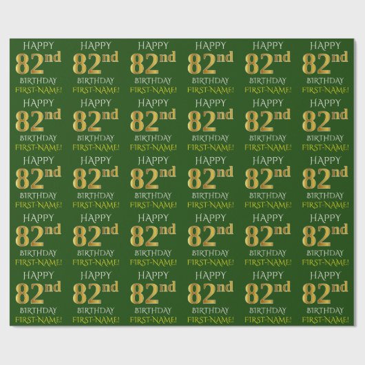 Groen Faux Gold "HAPPY 82nd BIRTHDAY" Cadeaupapier (Vlak)