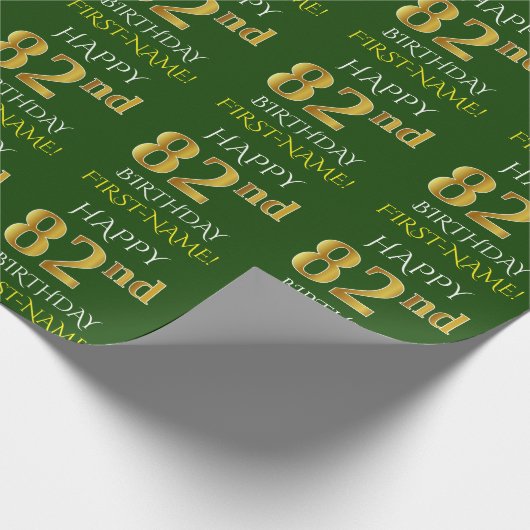 Groen Faux Gold "HAPPY 82nd BIRTHDAY" Cadeaupapier (Hoek)