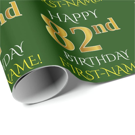 Groen Faux Gold "HAPPY 82nd BIRTHDAY" Cadeaupapier (Rol Hoek)