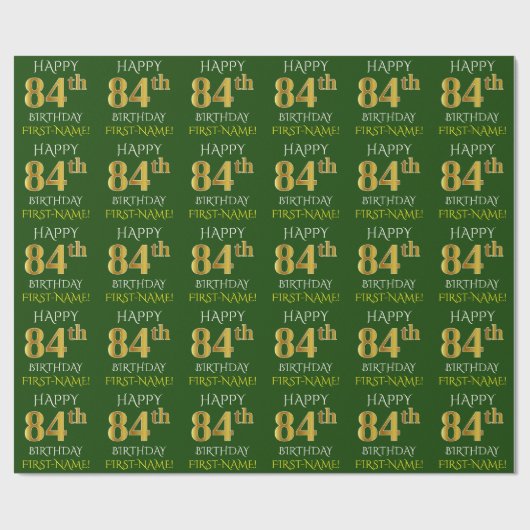 Groen Faux Gold "HAPPY 84th BIRTHDAY" Cadeaupapier (Vlak)