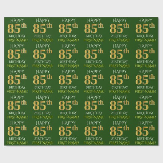 Groen Faux Gold "HAPPY 85th BIRTHDAY" Cadeaupapier (Vlak)