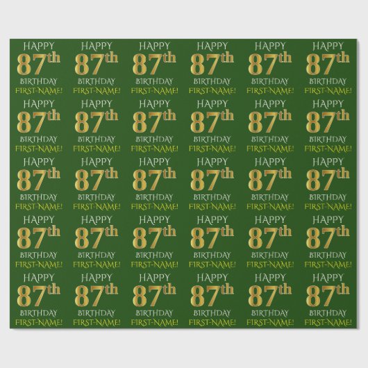 Groen Faux Gold "HAPPY 87th BIRTHDAY" Cadeaupapier (Vlak)